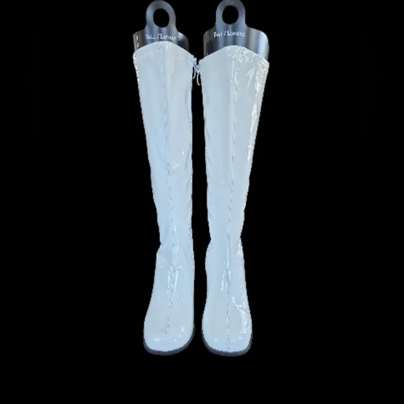 Rubie's White Patent Knee-High Block Heel GoGo Boots - Picture 2 of 11